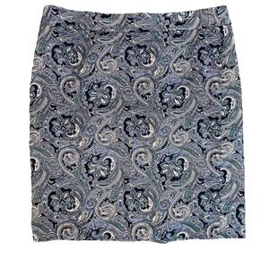Ann‎ Taylor Blue Green Paisley Skirt Sz 16 Vintage Inspired Preppy Boho Classic